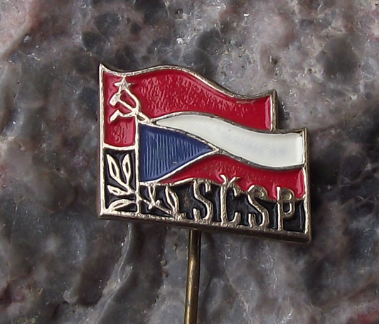 Vintage SCSP Flags Czechoslovakia Russian Hammer and Sickle Pin Badge