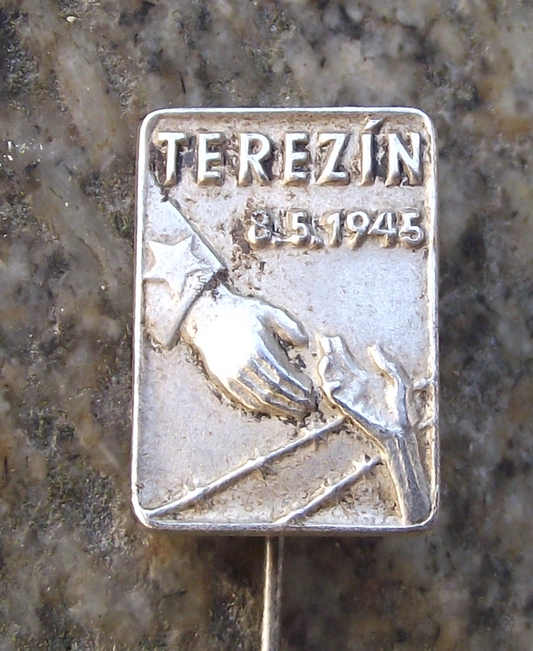 Vintage Terezin Nazi Concentration Camp Barbed Wire and Hand Pin Badge