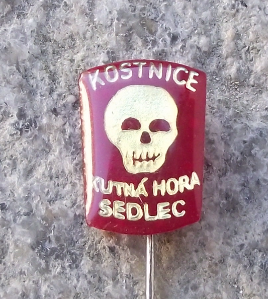 Vintage Kostnice Sedlec Ossuary Bone Skeleton Church Skull Resin Pin Badge