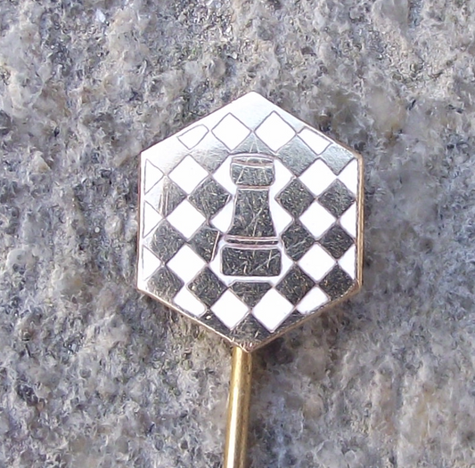 Vintage Czechoslovakia Chess Society Golden Rook Castle White Board Pin Badge