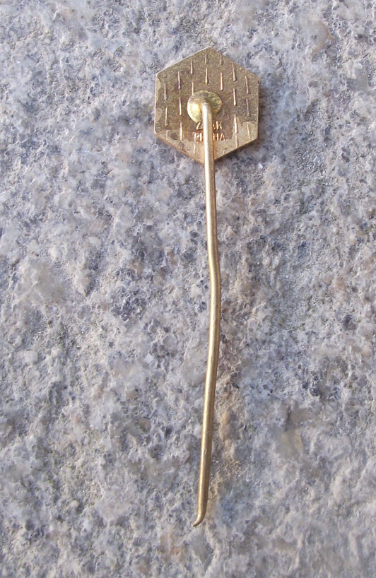 Vintage Czechoslovakia Chess Society Golden Rook Castle White Board Pin Badge