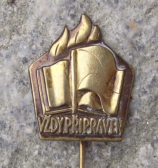 Vintage Czechoslovakia Pioneer Youth Group Always Ready Slogan Pin Badge