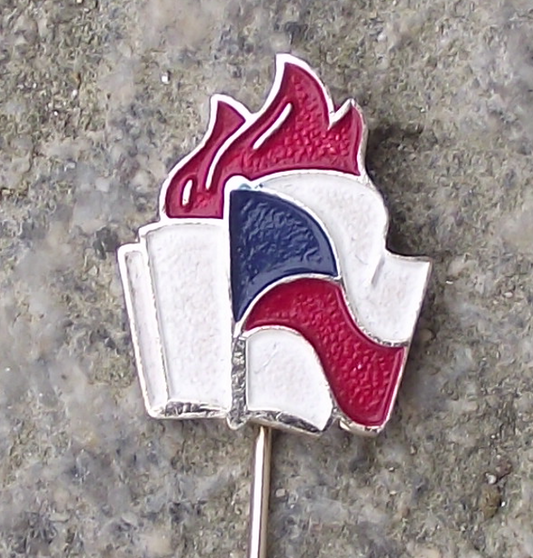 Vintage Czechoslovakia Pioneer Youth Group Logo Flag Book Flames Pin Badge