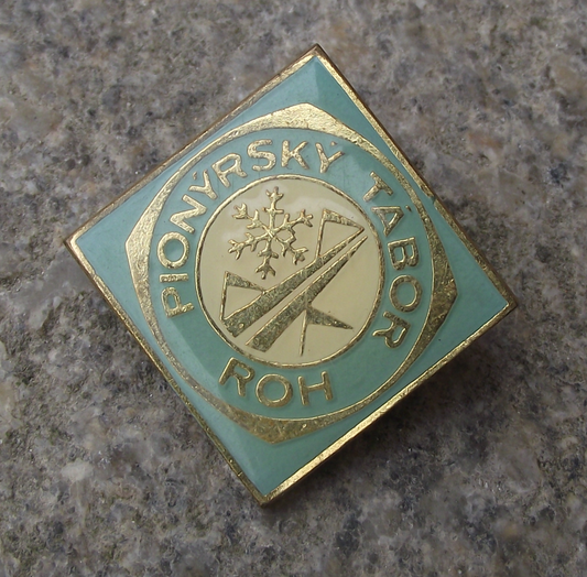 Vintage Czech Pioneer Pionyr Youth Camp Slalom Skiing ROH Pin Badge