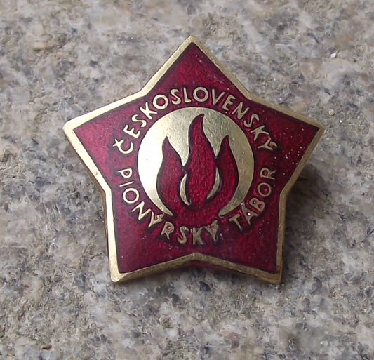 Vintage Czechoslovakia Pioneer Camp Flames Red Star Youth Group Pin Badge