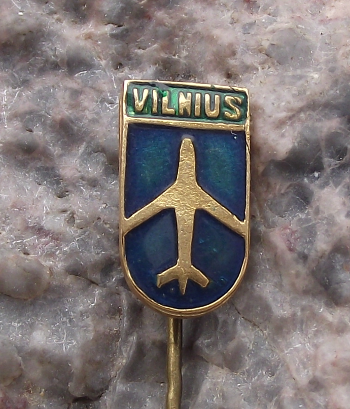 Vintage Vilnius Capital City Lithuania Tourist Souvenir Aircraft Pin Badge