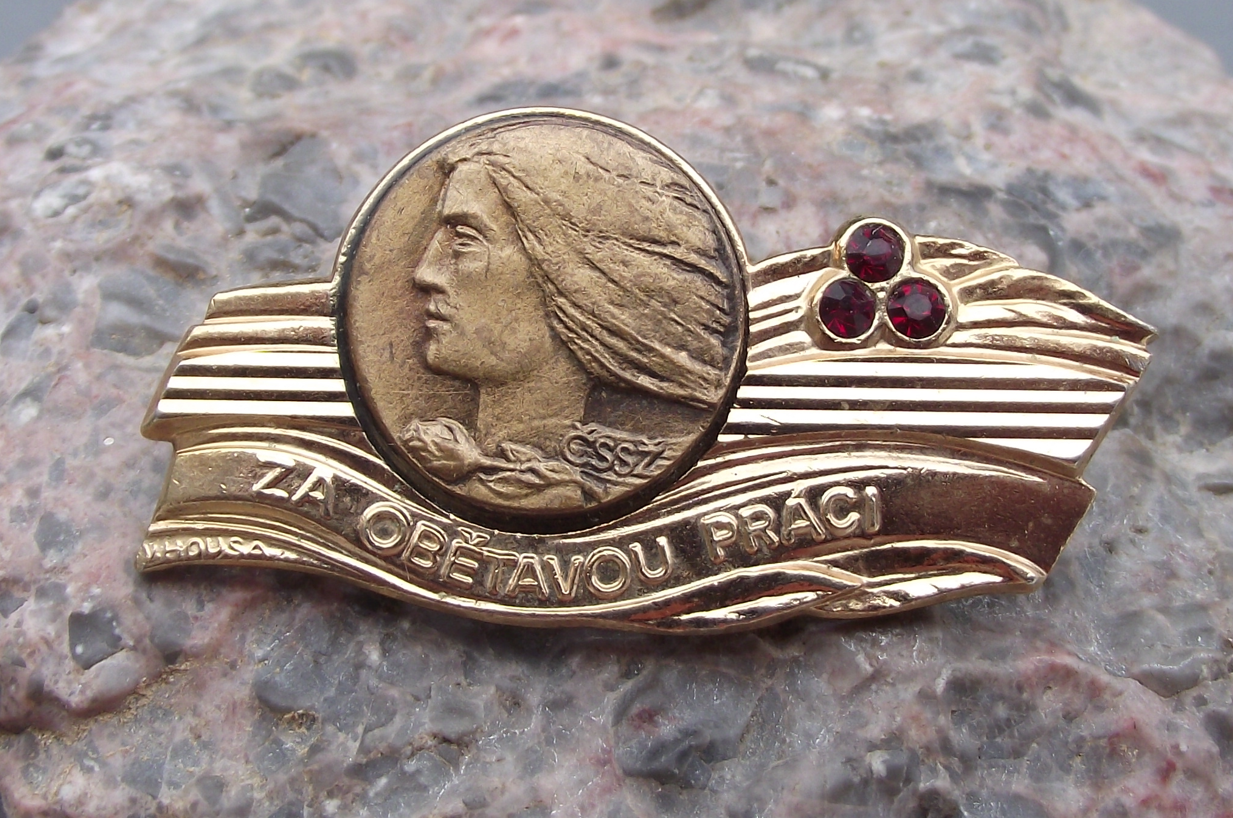 Vintage Czech Women's Union CSZ For Dedicated Work Award Pin Badge