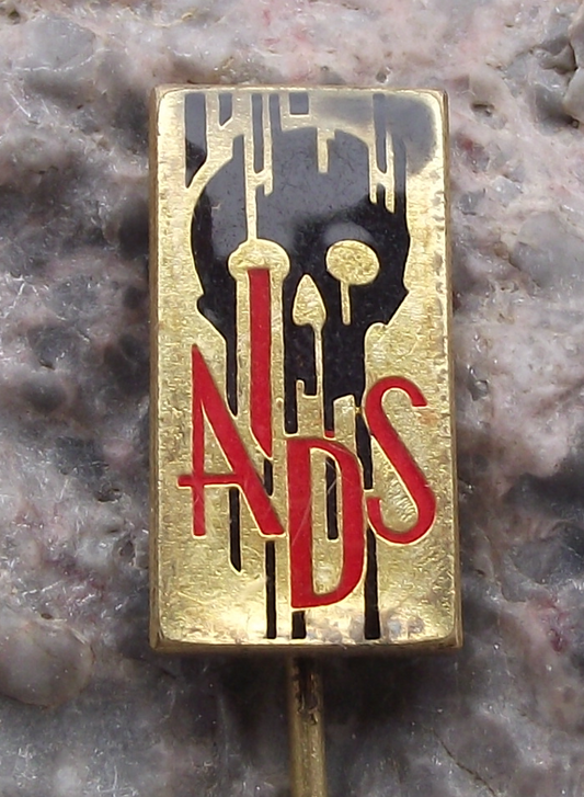 Vintage AIDS Awareness Black Skull Pin Badge