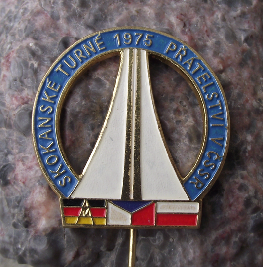 1975 Poland Czech German Ski Jumping Flying Contest Skiing Pin Badge