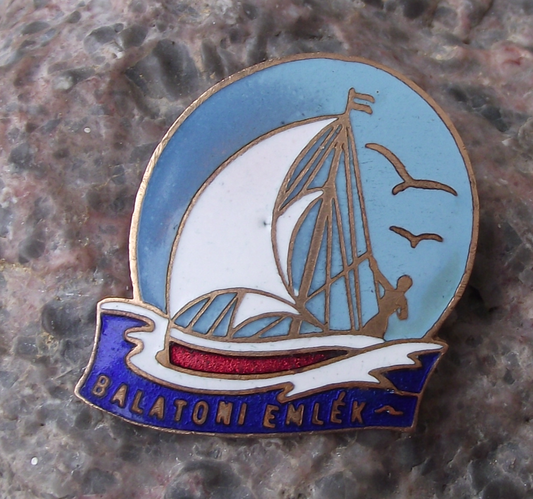 Vintage Balaton Lake Resort Souvenir Hungary Yachting Sailing Boat Pin Badge