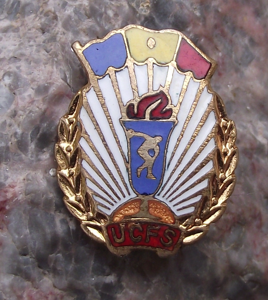 Vintage Socialist Romania UCFS Athletics Flaming Torch Youth Pin Badge