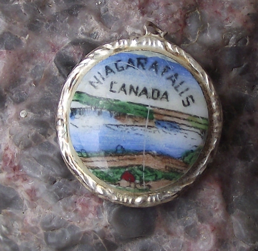Vintage Niagara Falls Canada Painted Necklace Pendant