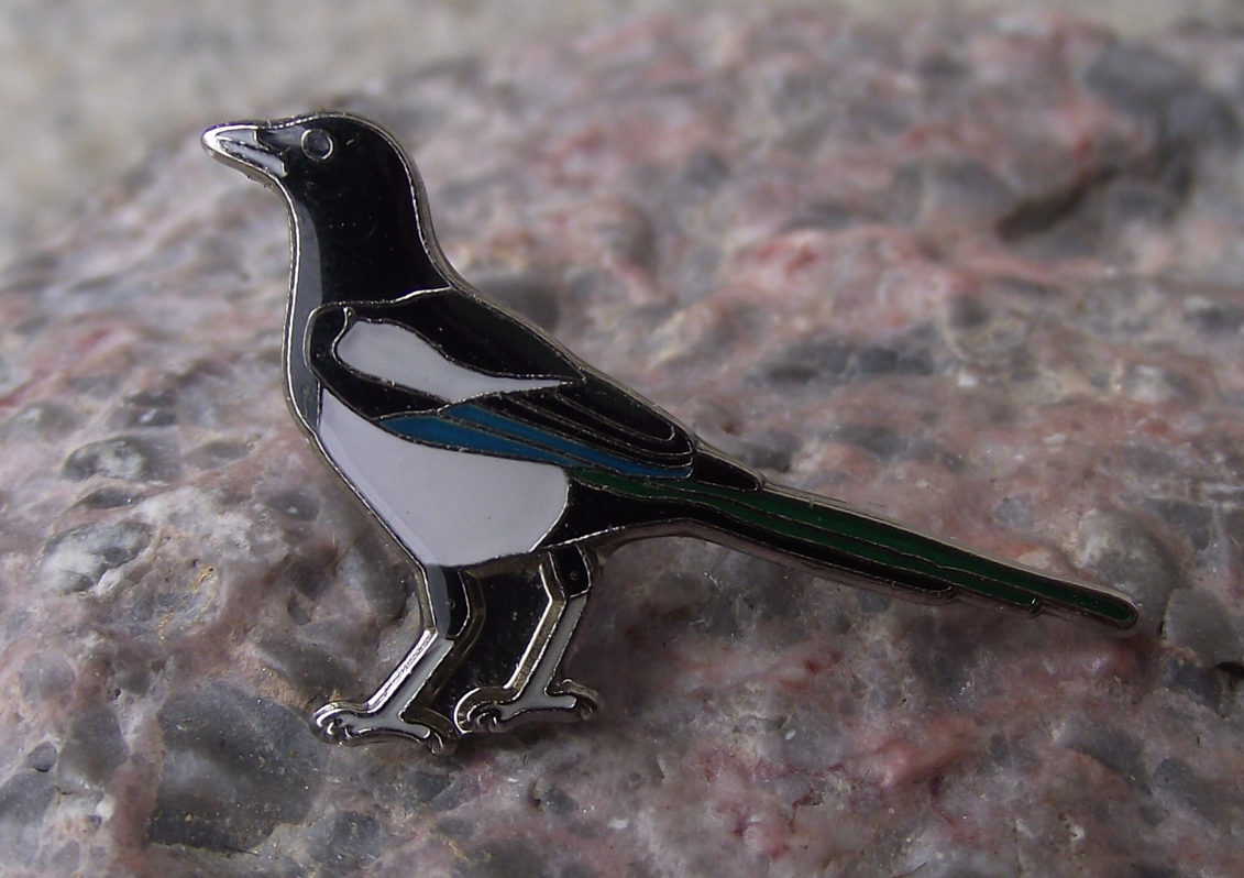 European Magpie Corvid Corvidae Family Garden Bird Pin Badge - Badgecrazy