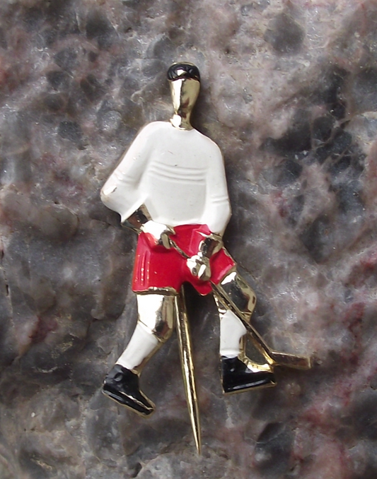 Vintage Hand Painted Ice Hockey Player Pin Badge