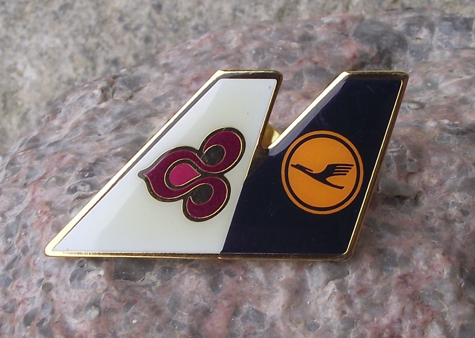 Vintage Lufthansa German and Thai Airways Airlines Tail Fins Pin Badge - Badgecrazy