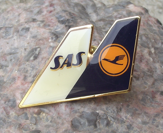 Vintage Lufthansa German Airlines SAS Scandinavian Tail Fins Pin Badge - Badgecrazy
