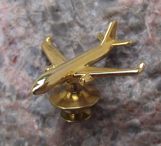 Golden Colour Boeing 757 Passenger Aircraft Tie Pin Badge - Badgecrazy