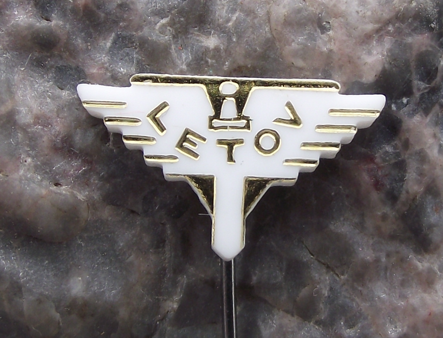 Vintage Letov Czech Aircraft Factory Plastic Winged Sword Logo Pin Badge - Badgecrazy