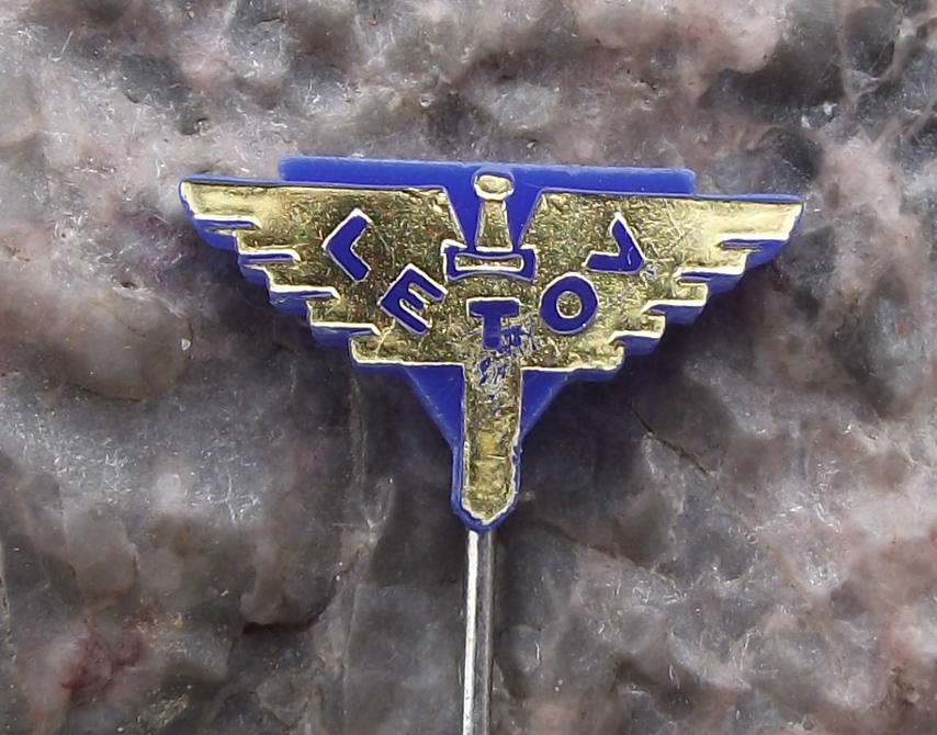 Vintage Letov Czech Aircraft Factory Plastic Winged Sword Logo Pin Badge - Badgecrazy