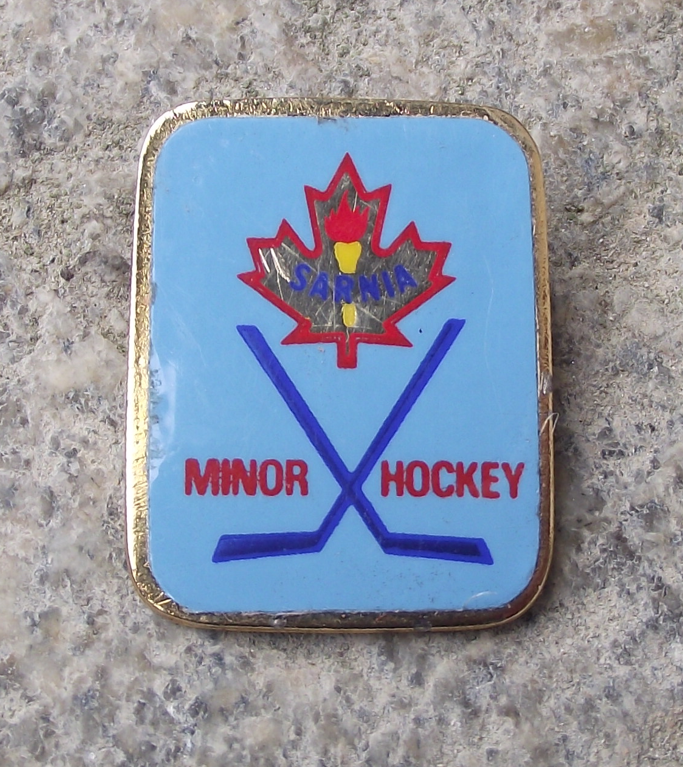 Vintage Sarnia Minor Ice Hockey Canada Maple Leaf Pin Badge - Badgecrazy
