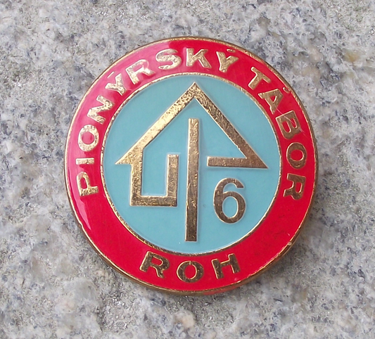 Vintage Czech Pioneer Pionyr Camp House Construction Level 6 ROH Pin Badge - Badgecrazy