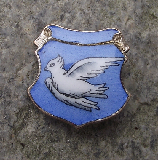 Vintage White Dove World Peace on Blue Shield Pin Badge - Badgecrazy