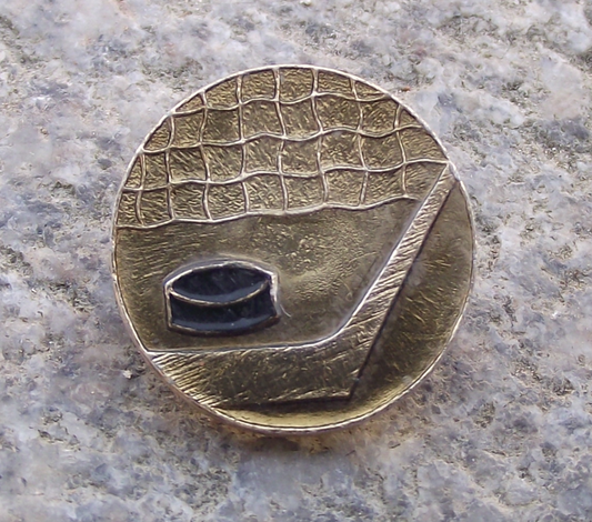 Vintage Soviet Union Russian Ice Hockey Stick and Puck Pin Badge - Badgecrazy