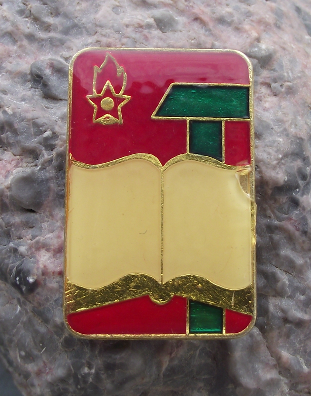 Vintage Bulgaria Youth Pioneer Organization Open Book Hammer Pin Badge - Badgecrazy