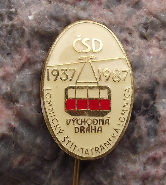 1987 Czech South Eastern Rail Trains CSD Mountain Cable Car Lomnice Pin Badge