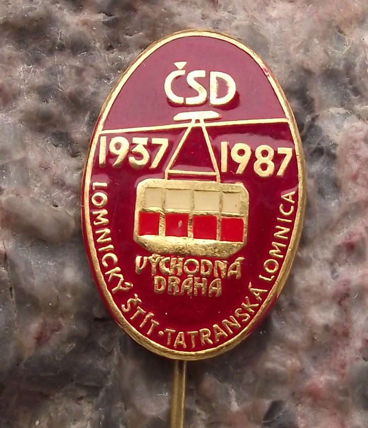 1987 Czech South Eastern Rail Trains CSD Mountain Cable Car Lomnice Pin Badge