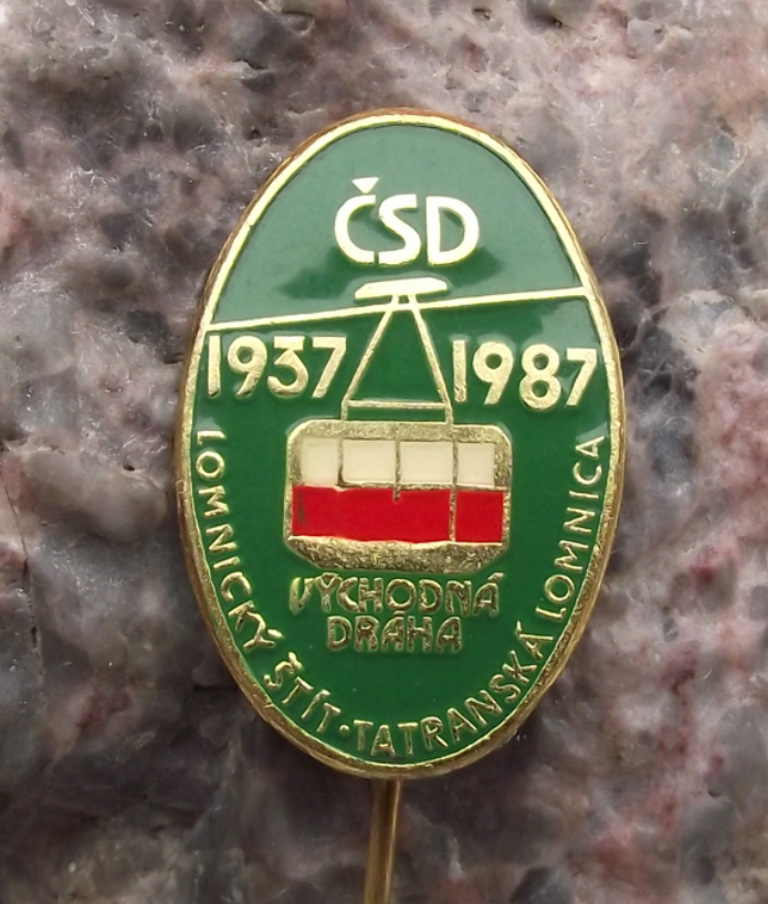 1987 Czech South Eastern Rail Trains CSD Mountain Cable Car Lomnice Pin Badge