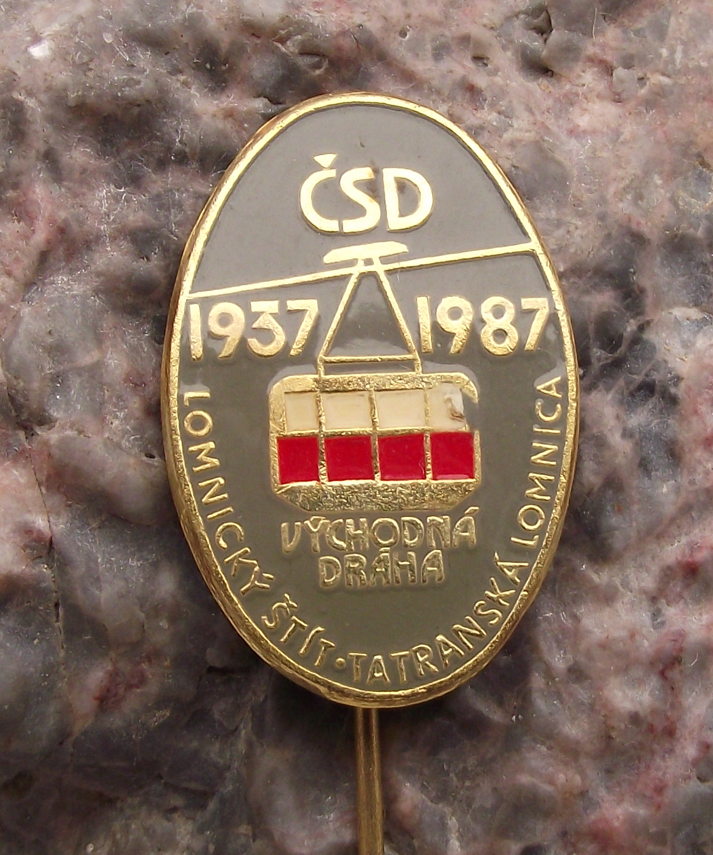 1987 Czech South Eastern Rail Trains CSD Mountain Cable Car Lomnice Pin Badge