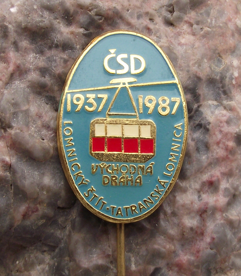 1987 Czech South Eastern Rail Trains CSD Mountain Cable Car Lomnice Pin Badge
