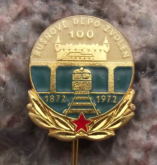 1972 Czech Rail System CSD Rusnove Train Depot Centenary Slovakia Pin Badge
