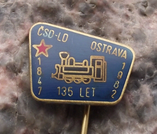 1982 CSD Czech Railway Locomotive Train Ostrava 135th Anniversary Pin Badge