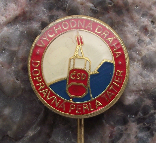 Vintage Czech Eastern Rail Trains CSD Tatra Mountain Cable Car Pin Badge