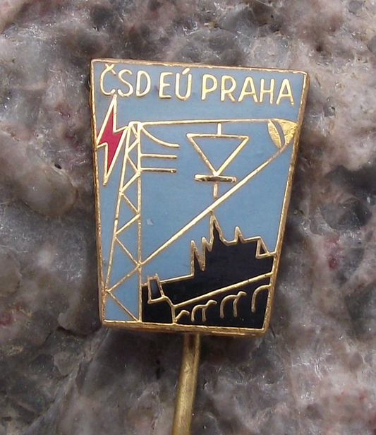 Vintage Czech Railways Track Electrification CSD Prague Pin Badge