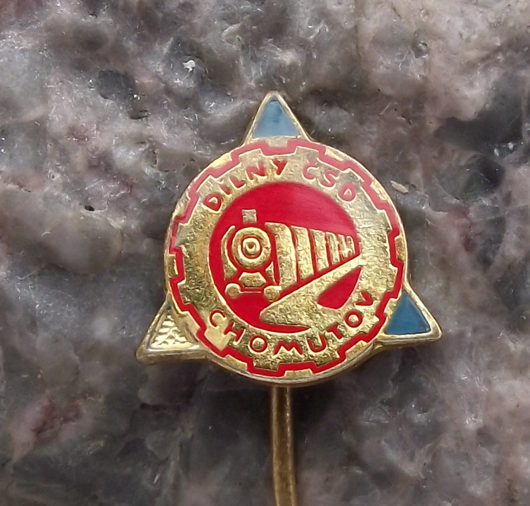 Vintage Czech Railways CSD Train Repair Parts Facility Chomutov Pin Badge