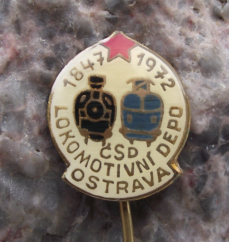 1972 Czech Railways CSD Trains Ostrava Locomotive Depot Anniversary Pin Badge