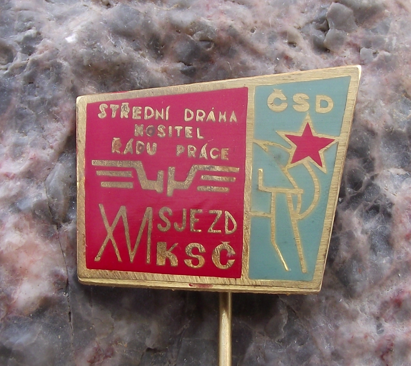 1981 Czechoslovakia Railway CSD XVI 16th Communist Party Meeting Pin Badge