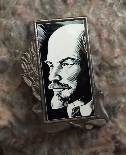 Vintage Smiling Vladimir Lenin Communist Leader Russian Mirror Pin Badge