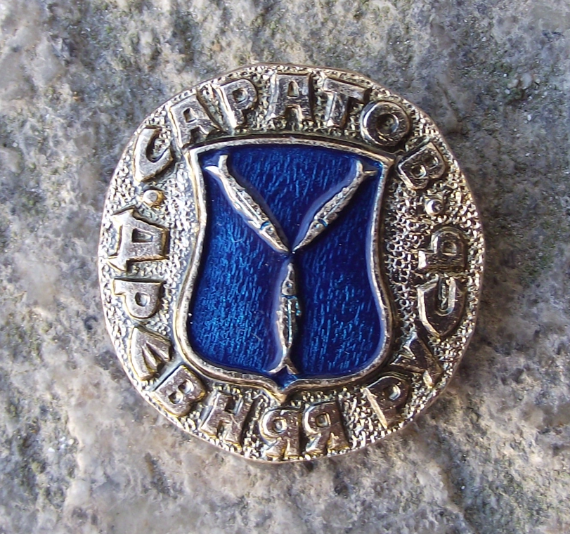 Vintage Saratov Russia Soviet Union Coat of Arms Sturgeon Fish Pin Badge