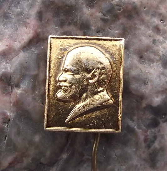 Vintage Square Lenin Soviet Union Political Icon Golden Pin Badge