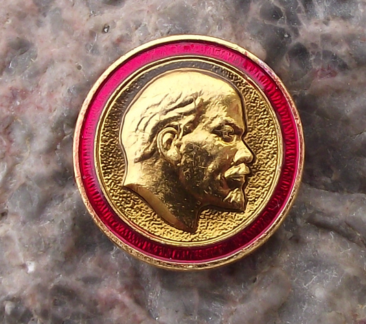 Vintage Circular Lenin Soviet Union Political Icon Red Rim Pin Badge