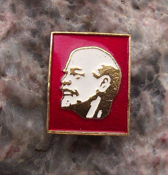 Vintage Square Lenin Soviet Union Political Icon White Face Pin Badge