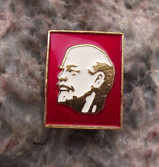 Vintage Square Lenin Soviet Union Political Icon White Face Pin Badge