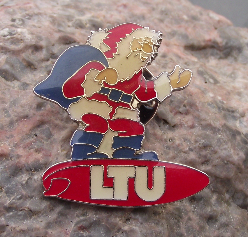 LTU International German Airlines Christmas Surfboard Santa Pin Badge