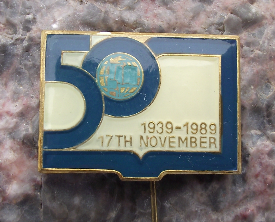 1989 IUS International Youth Students Union 50th Anniversary Pin Badge