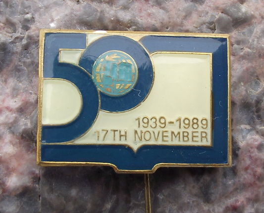 1989 IUS International Youth Students Union 50th Anniversary Pin Badge