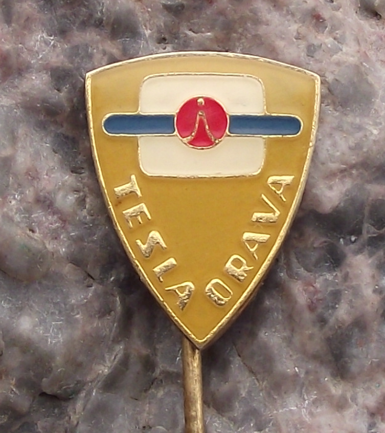 Vintage Tesla Electronics Orava Televisions Shield Pin Badge